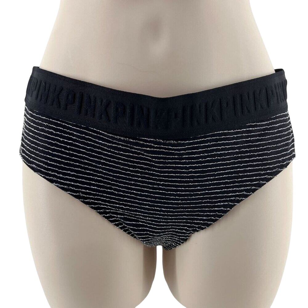 Victoria's Secret PINK Black Silver Sheer Bottom Logo Waistband Size Medium